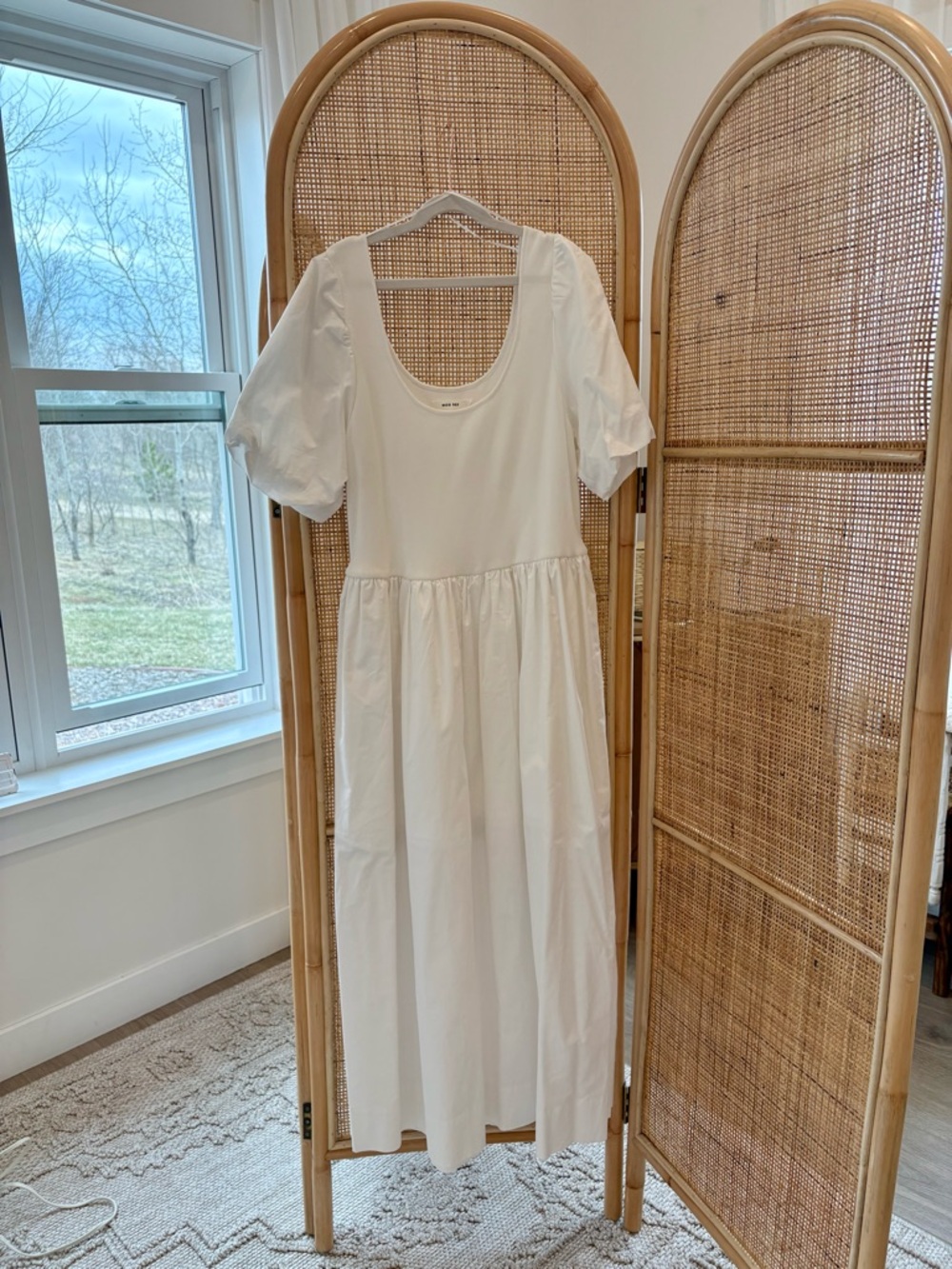 Women’s White Midi Dress with Puff Sleeves